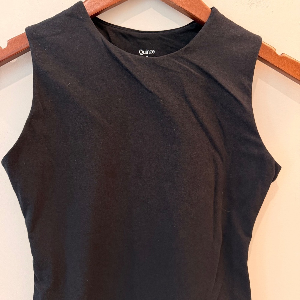 Quince Stretch Cotton Jersey High Neck Sleeveless Bodysuit Organic Black XS NWOT - Picture 3 of 9